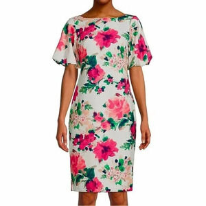 Eliza J Puff Sleeve Floral Sheath Dress Size 4 NWT